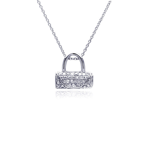 925 Sterling Silver Clear Cubic Zirconia Rhodium Plated Handbag