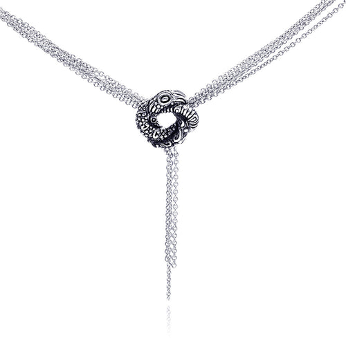 .925 Sterling Silver Rhodium Plated Multiple Chain Oxidized Coiled Up Snake Cubic