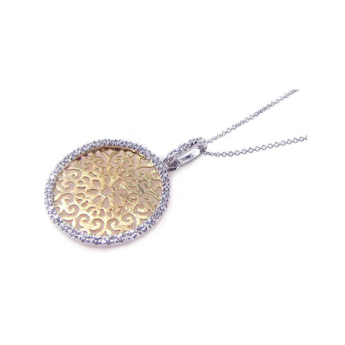 925 Sterling Silver Gold & Rhodium Plated Clear Cubic Zirconia Round Circle