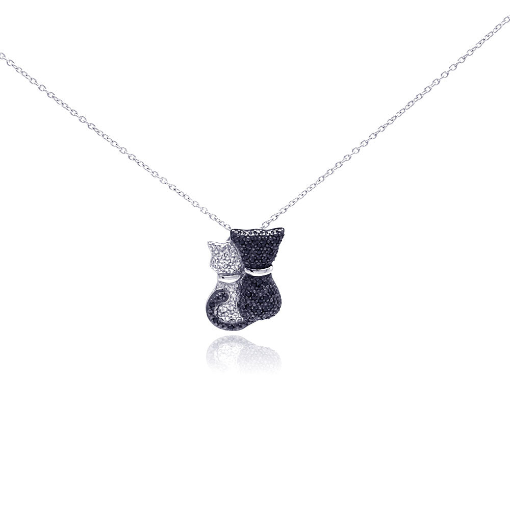 .925 Sterling Silver Rhodium & Black Rhodium Plated Clear & Black Cubic Zirconia