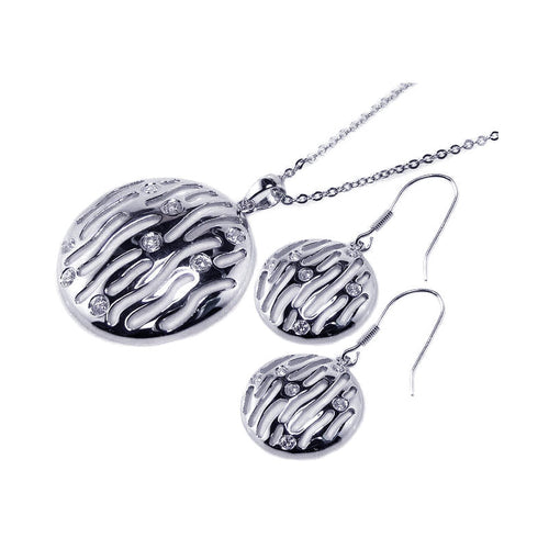 .925 Sterling Silver Rhodium Plated Round Open Zebra Stripe Clear Cubic Zirconia Hook
