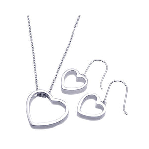.925 Sterling Silver Rhodium Plated Open Heart Hook Earring &  Necklace Set