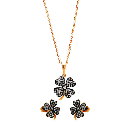 925 Sterling Silver Black Rhodium &  Gold Plated Clear Miring &  Necklace