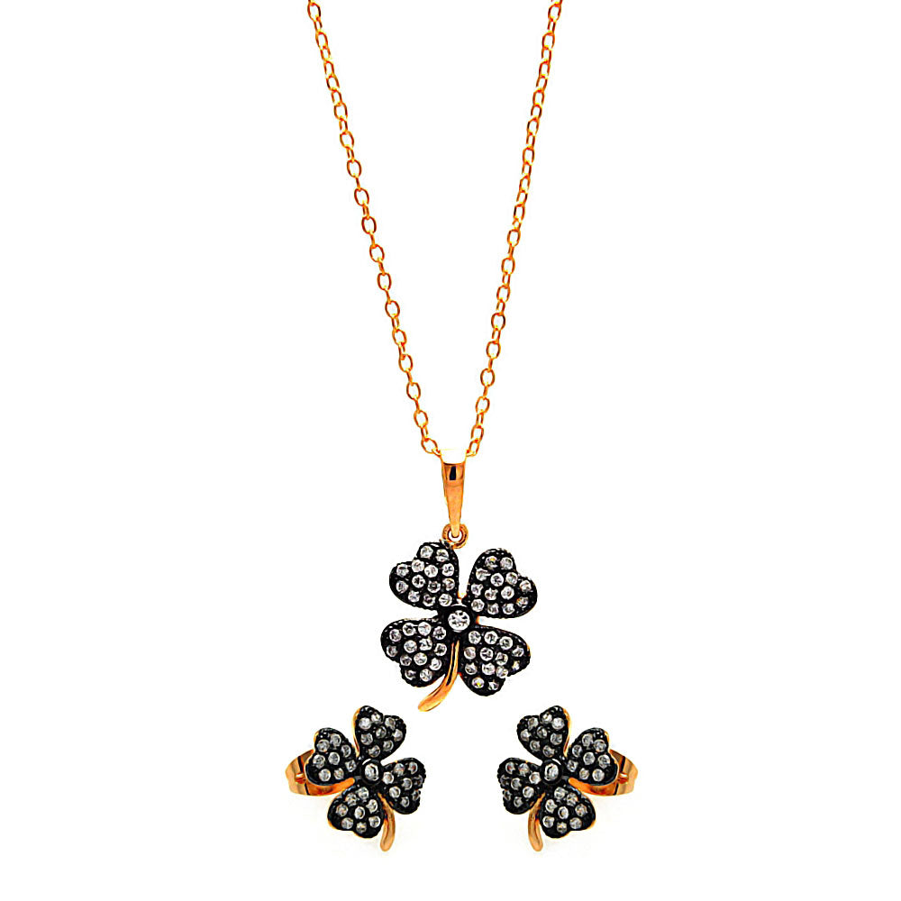 925 Sterling Silver Black Rhodium &  Gold Plated Clear Miring &  Necklace