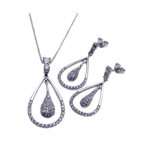 .925 Sterling Silver Rhodium Plated Open Teardrop Cubic Zirconia Dangling Stud Earring
