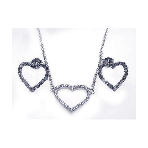 .925 Sterling Silver Rhodium Plated Open Heart Cubic Zirconia Stud Earring & Necklace Set