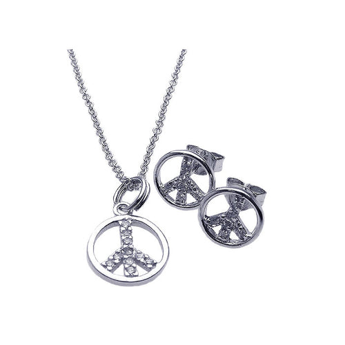 .925 Sterling Silver Rhodium Plated Open Peace Sign Cubic Zirconia Stud Earring