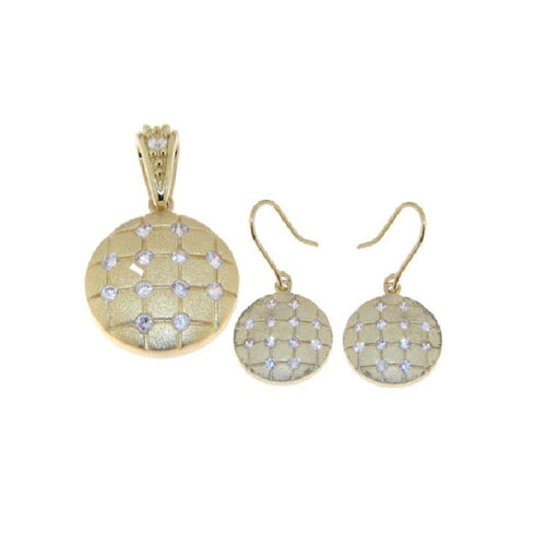 .925 Sterling Silver Rhodium Plated Round Mosaic Cubic Zirconia Dangling HookEarring & Necklace Set