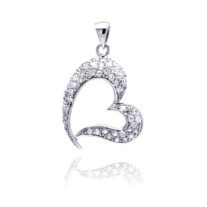 .925 Sterling Silver Rhodium Plated Open Heart Cubic Zirconia Dangling Pendant