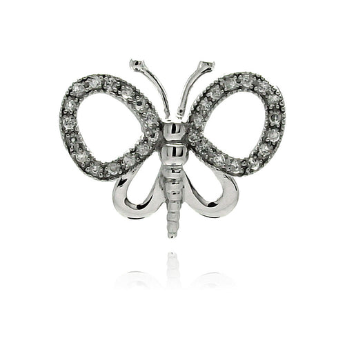 .925 Sterling Silver Rhodium Plated Open Butterfly Cubic Zirconia Pendant