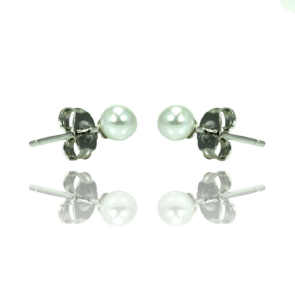 .925 Sterling Silver Rhodioum Plated Pearl Stud Earring