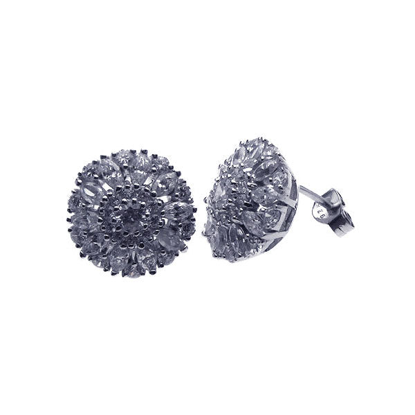 .925 Sterling Silver Rhodium Plated  Round Marquise Flower Clear  Cubic Zirconia Stud Earring
