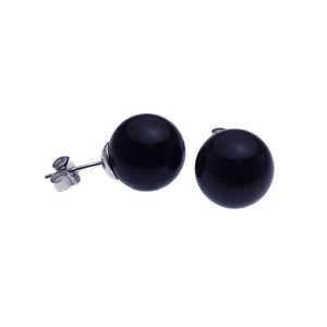 .925 Sterling Silver Rhodium Plated  Black Pearl Cubic Zirconia Stud Earring-12mm