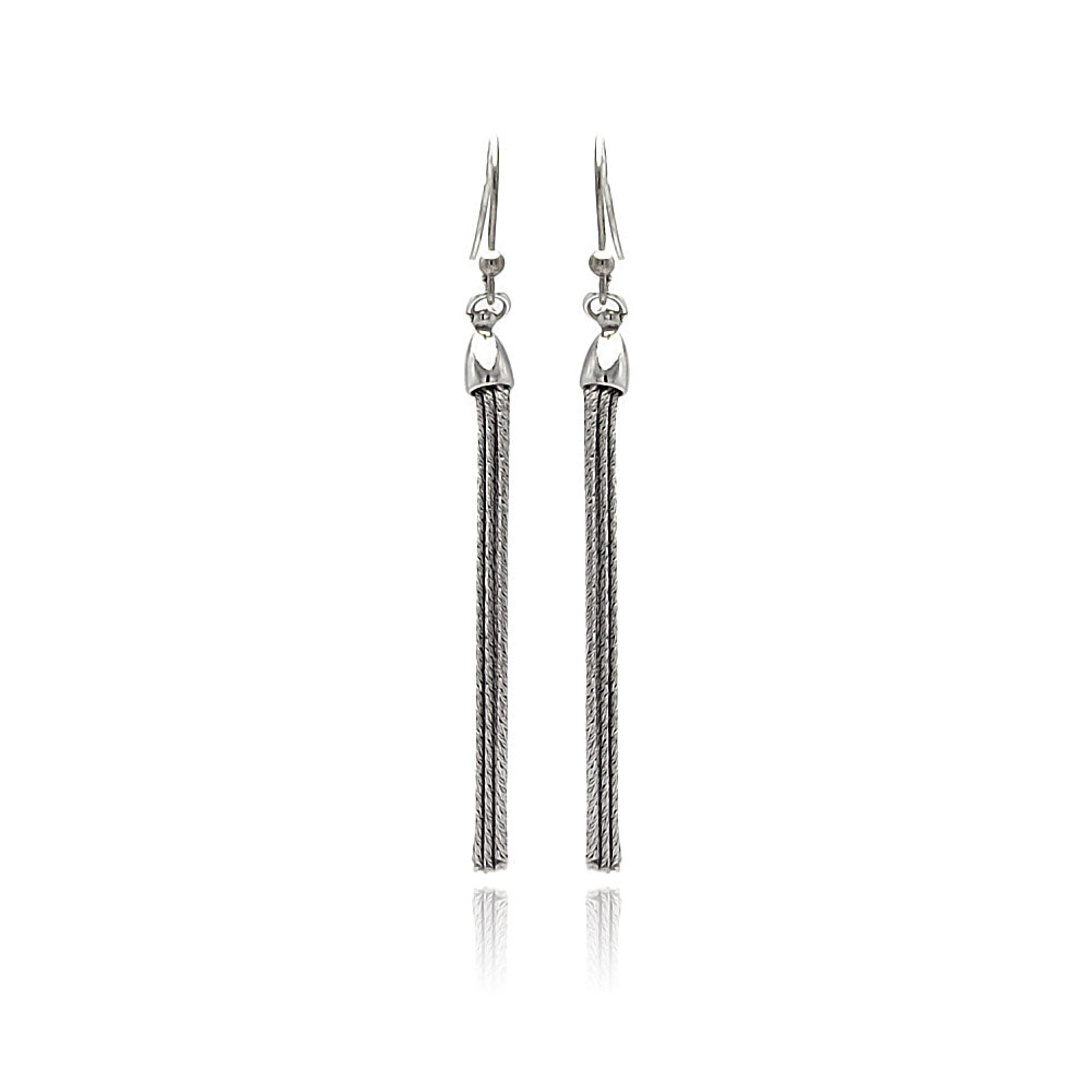 .925 Sterling Silver Rhodium Plated Multiple Strand Dangling Stud Earring