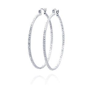 .925 Sterling Silver Rhodium Plated  Round Cubic Zirconia Hoop Earring