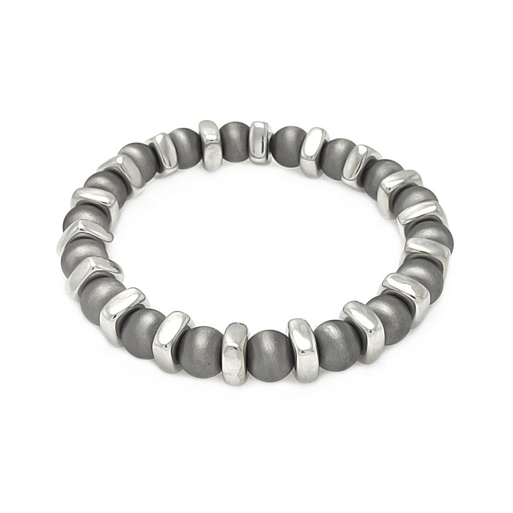 .925 Sterling Silver Rhodium Plated Stretchable Bead Italian Bracelet