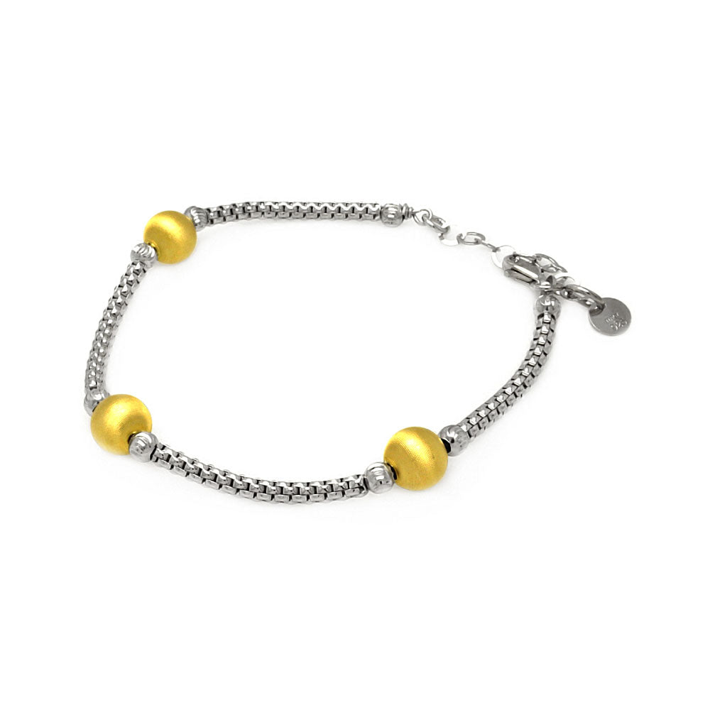 .925 Sterling Silver Rhodium &  Gold Plated Bead Strand Italian Bracelet