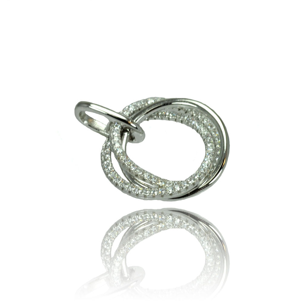 .925 Sterling Silver Rhodium Plated Multiple Circle Micro Pave Cubic Zirconia Dangling Pendant