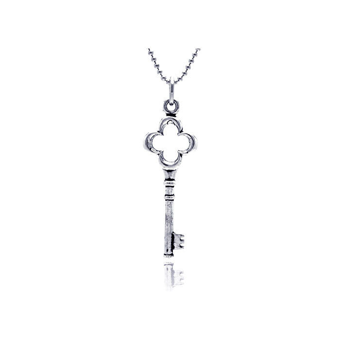 Silver oxidized open flower key pendant (Chain Not Included)