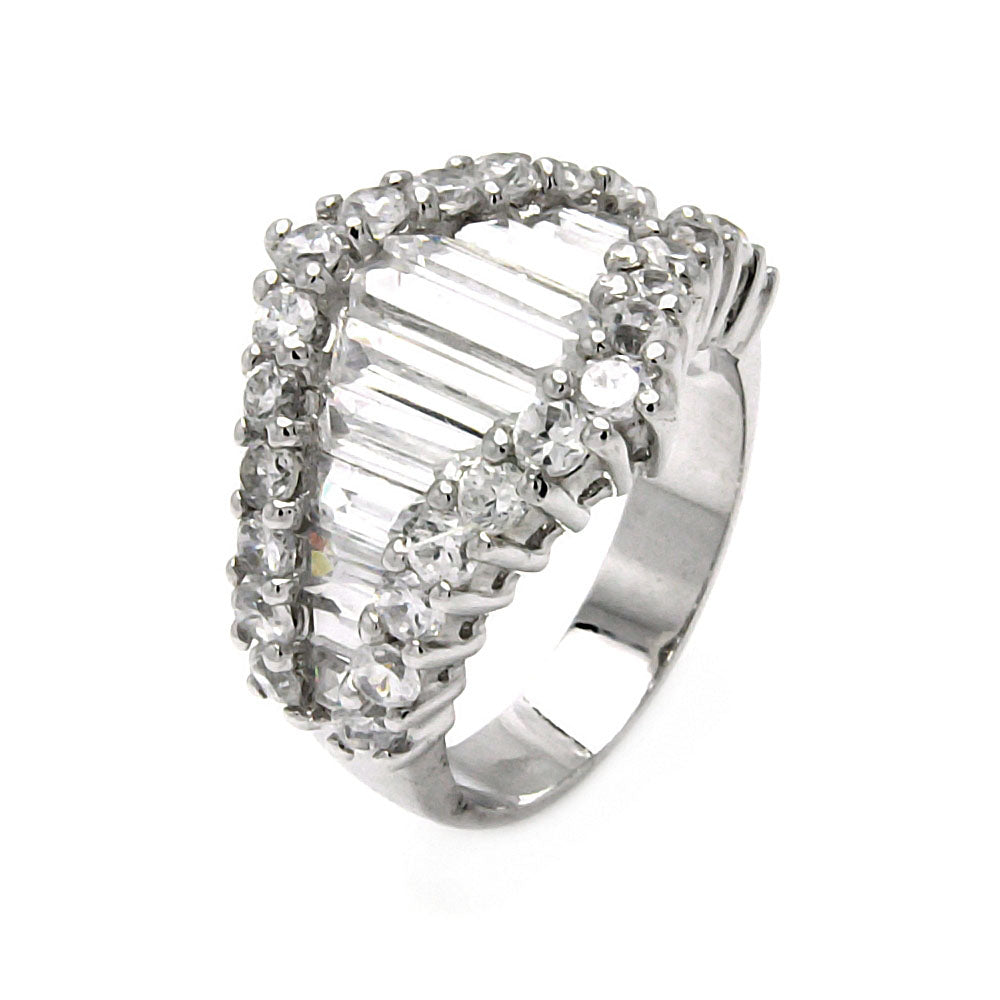 .925 Sterling Silver Rhodium Plated Baguettes Cubic Zirconia Ring