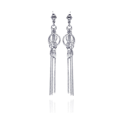 .925 Sterling Silver Rhodium Plated Open Graduated Cirlce Multiple Strand Dangling