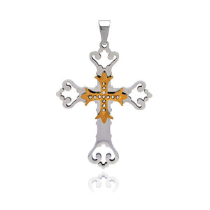 Stainless Steel Gold Plated Center Clear Cubic Zirconia Cross Charm Pendant
