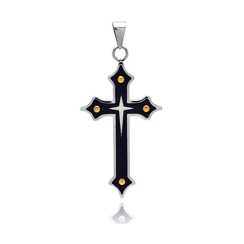 Stainless Steel Black Rhodium Plated Cross Charm Pendant