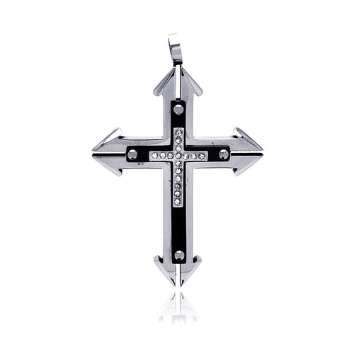 Stainless Steel Black Rhodium Plated Cross Clear Cubic Zirconia Charm Pendant