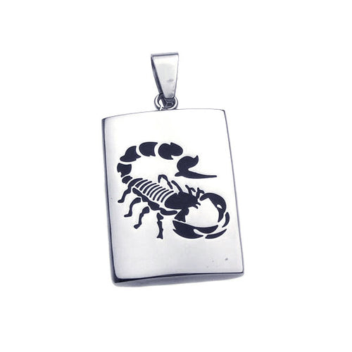 Stainless Steel Black Enamel Scorpion Dog Tag Charm Pendant