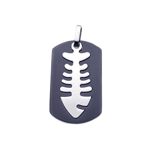 Stainless Steel Black Rhodium Plated Fish Bone Dog Tag Charm Pendant