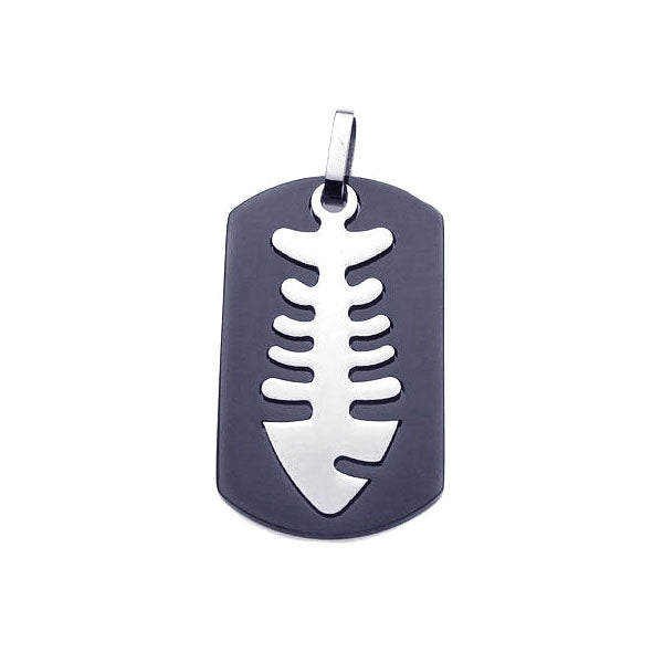 Stainless Steel Black Rhodium Plated Fish Bone Dog Tag Charm Pendant