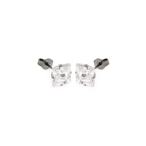 Stainless Steel Square Princess Cubic Zirconia  Stud Earring