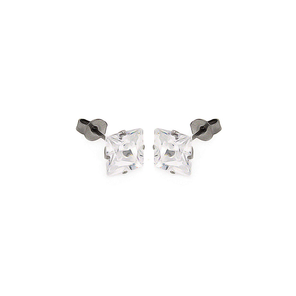 Stainless Steel Square Princess Cubic Zirconia  Stud Earring