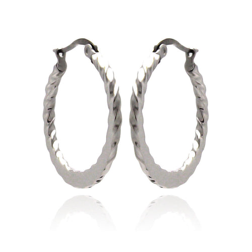 Stainless Steel Ridged Hoop Earring-20mm