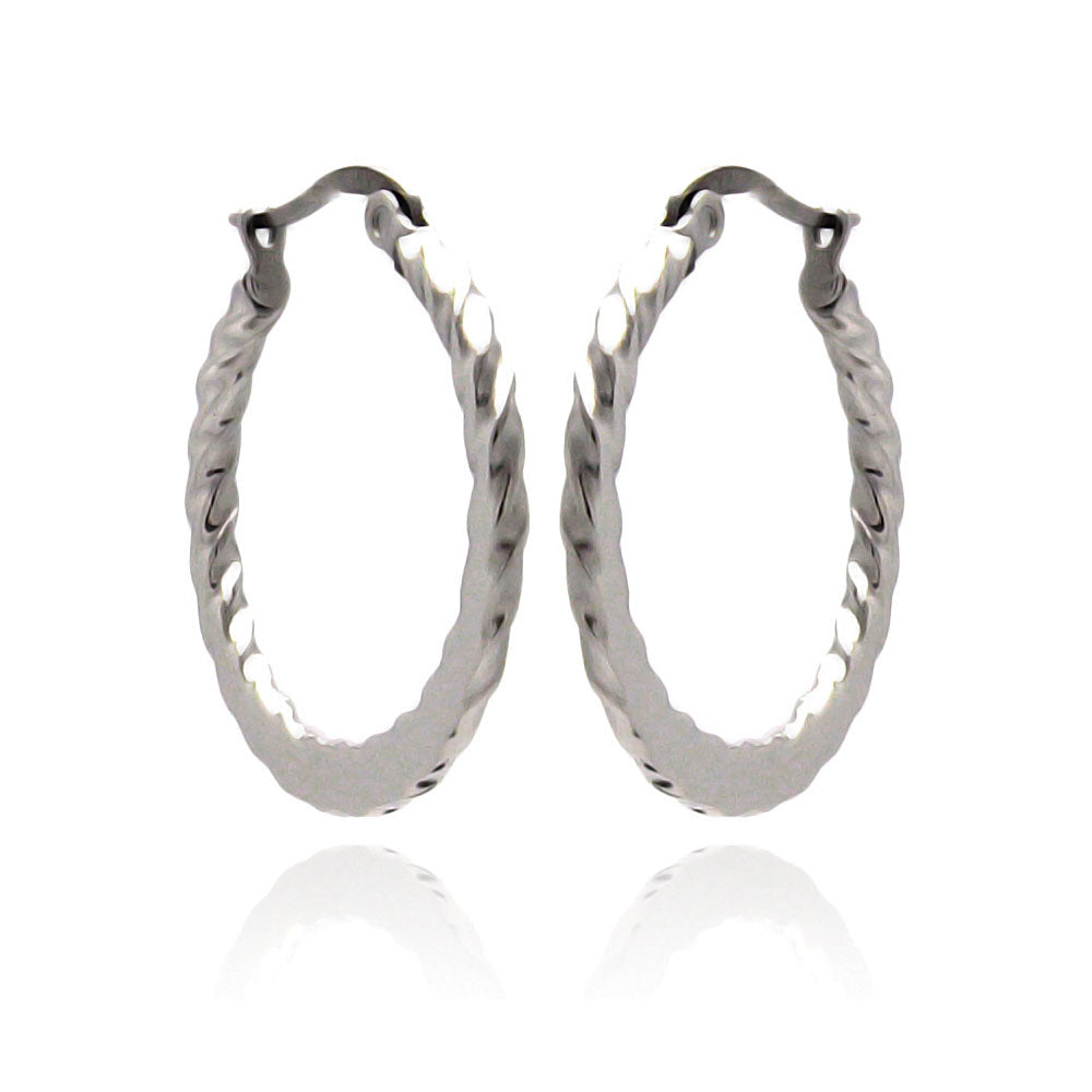 Stainless Steel Ridged Hoop Earring-20mm
