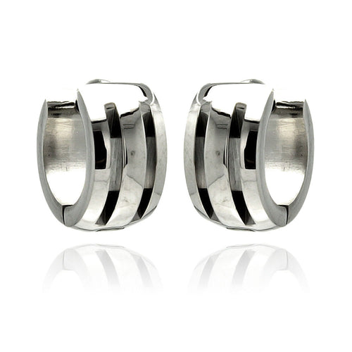 Stainless Steel Black Enamel Lines Hoop Earring