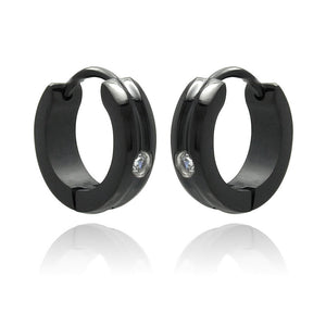Stainless Steel Black Rhodium Plated Single Clear Cubic Zirconia Hoop Earring