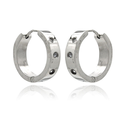 Stainless Steel 3 Clear Cubic Zirconia Hoop Earring