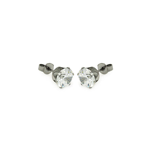 Stainless Steel round Clear Cubic Zirconia Stud Earring