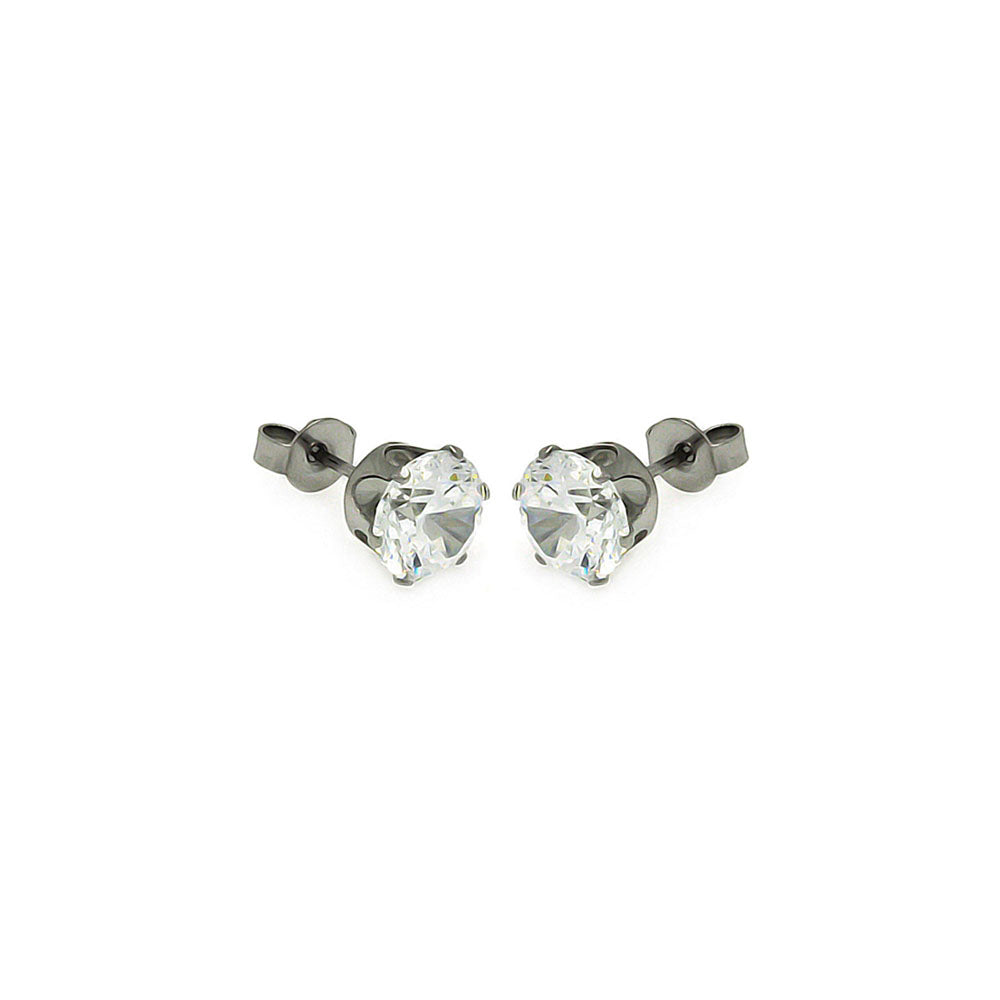 Stainless Steel round Clear Cubic Zirconia Stud Earring