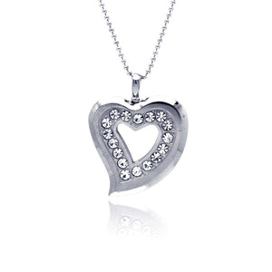 Stainless Steel Open Heart Clear Cubic Zirconia Charm Pendant