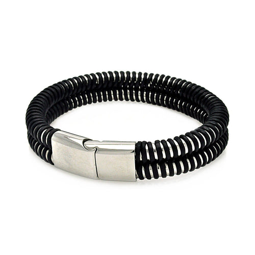 Stainless Steel Black Leather Bracelet