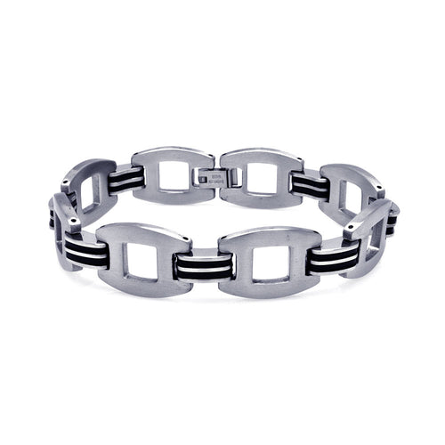 Stainless Steel Black Rubber Bracelet