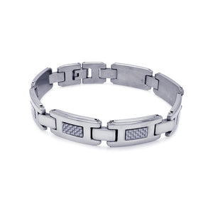 Stainless Steel Gray Carbon Fiber Bracelet