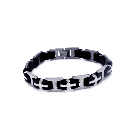 Stainless Steel Black Rubber Cross LinkBracelet