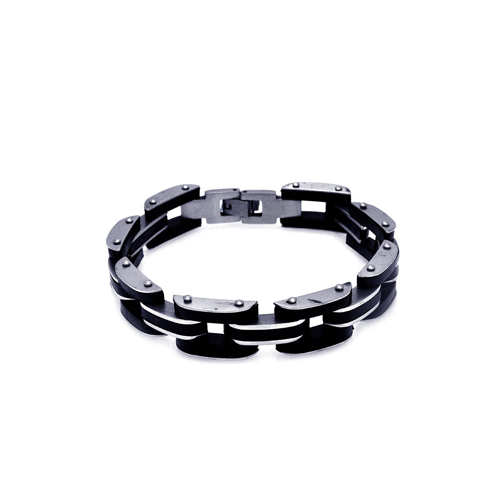 Stainless Steel Black Rubber Bike Chain Design Bracelet