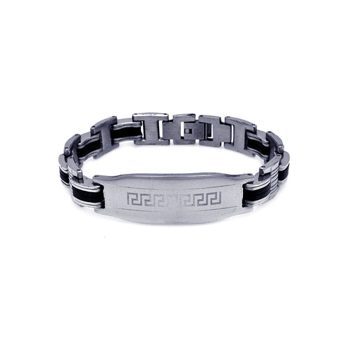 Stainless Steel Black Rubber Celtic Design ID Bracelet