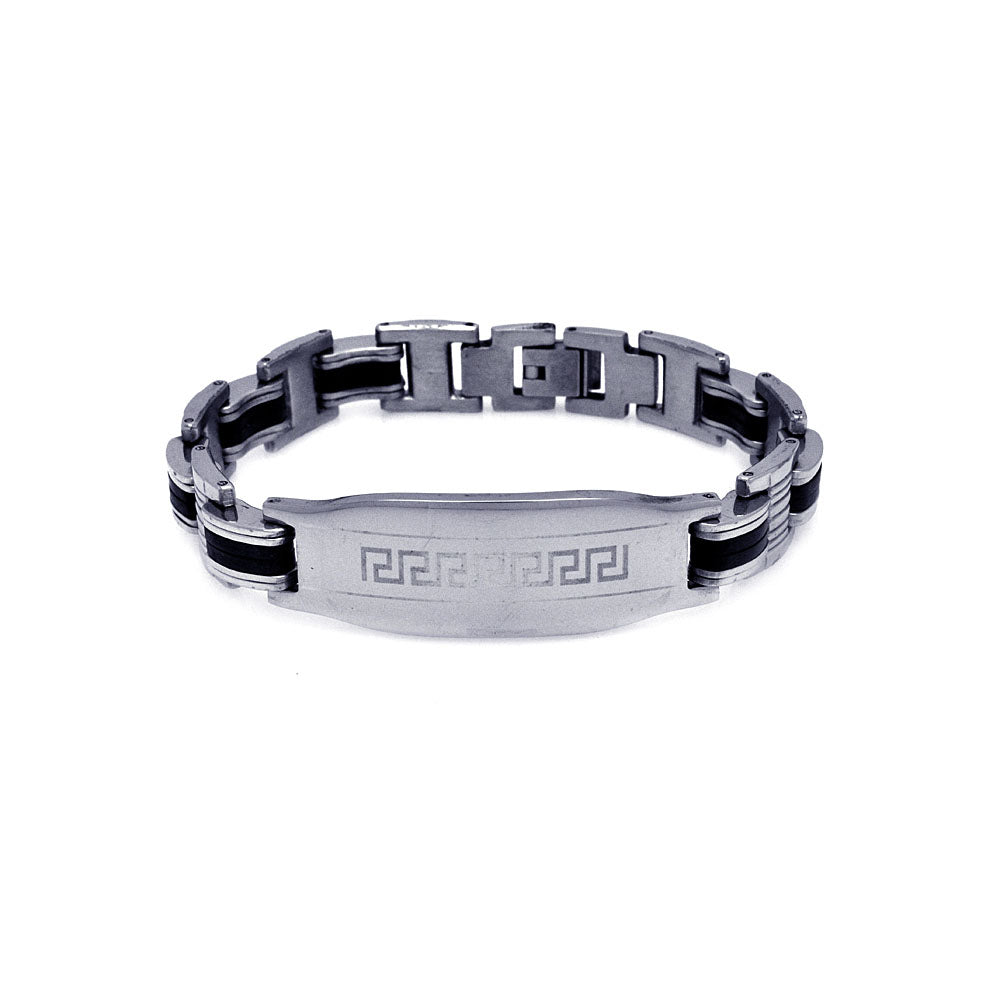 Stainless Steel Black Rubber Celtic Design ID Bracelet