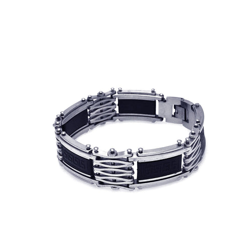 Stainless Steel Celtic Design Rubber Center Biker Bracelet