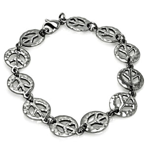 Stainless Steel Peace Sign Link Bracelet